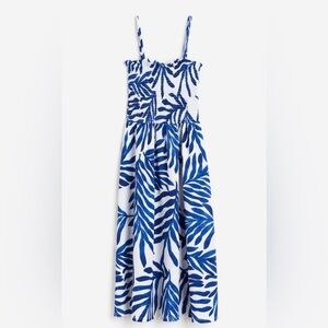 H&M Blue and White Smocked Bodice Spaghetti Strap Sundress